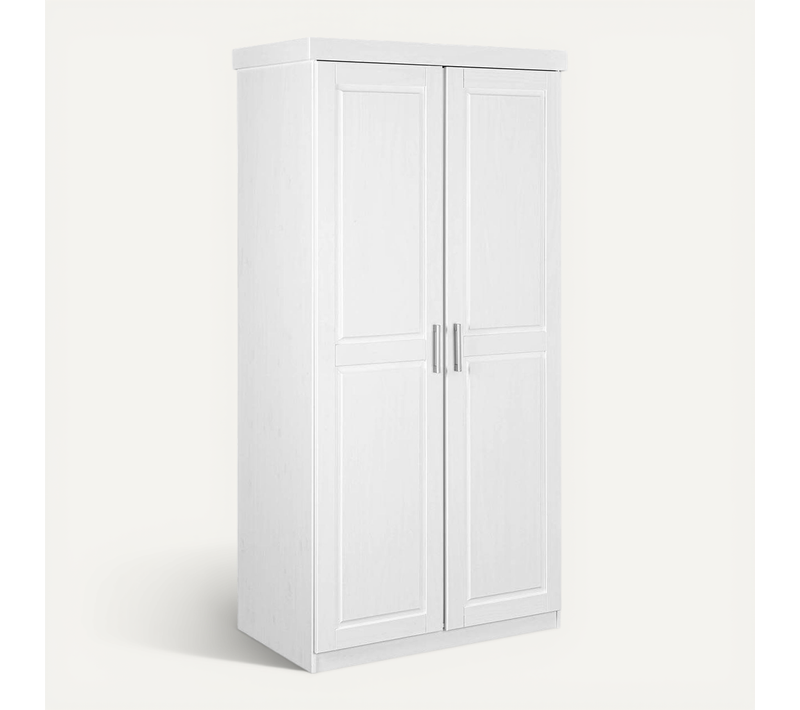 Armoire 2 Portes + Penderie Bois Massif Vernis Blanc - Alaska