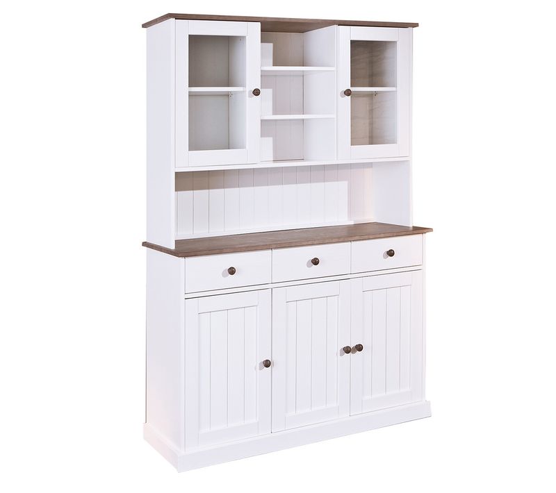 Buffet Vaisselier 5 Portes 3 Tiroirs Bois Massif Vernis Sepia Et Blanc - Socoa