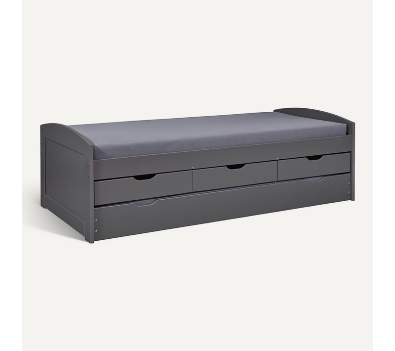 Stradi - Lit Gigogne 90x200cm + 3 Tiroirs Vernis Gris