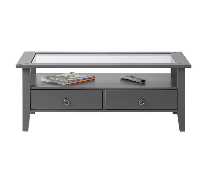 Table Basse Rectangulaire Bois Massif Laqué Gris - Melina