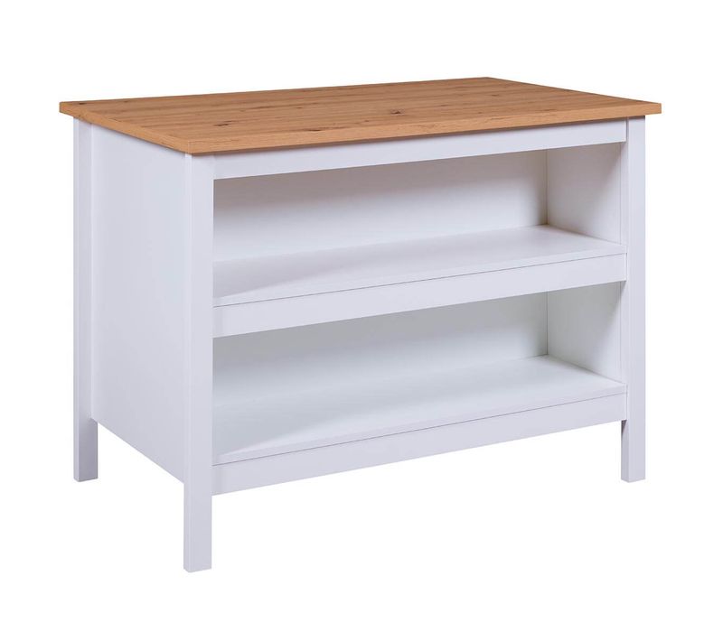 Kenny - Ilot De Cuisine Blanc Et Plateau Effet Bois