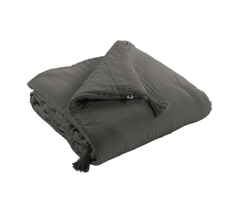 Chemin De Lit 90x200cm Capitonné Gaze De Coton Granit - Ourea