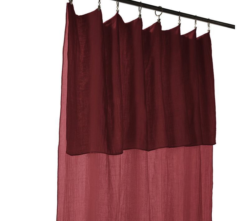 Rideau Ajustable 140x300 Cm Gaze De Coton Lie De Vin + 8 Anneaux Pince - Ourea