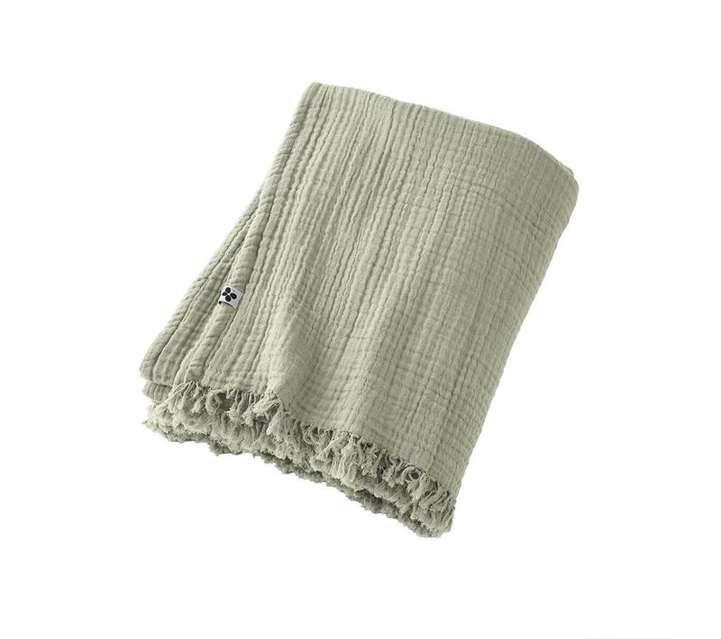 Plaid à Franges 130x160cm 4 Epaisseurs Gaze De Coton Vert D'eau - Ourea