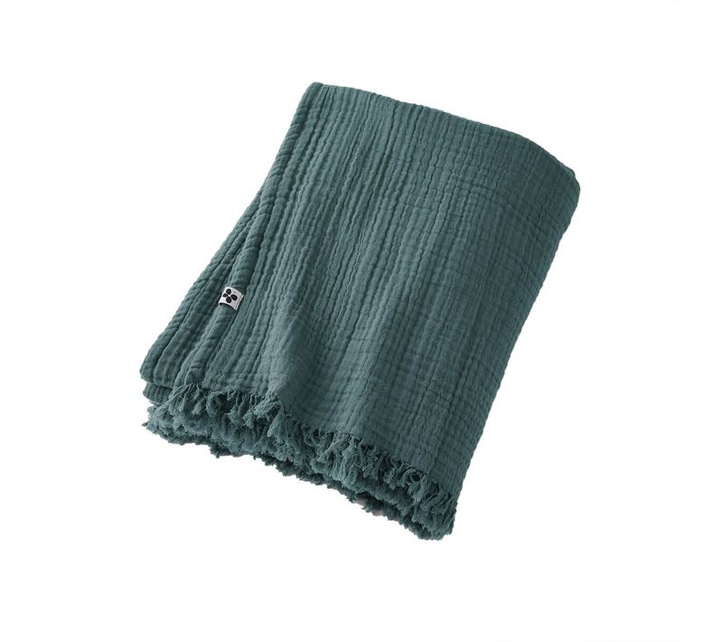 Plaid à Franges 180x220cm 4 Epaisseurs Gaze De Coton Canard - Ourea