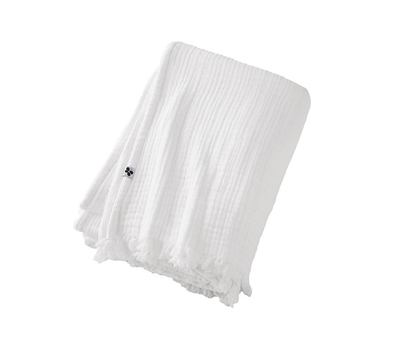Plaid à Franges 180x220cm 4 Epaisseurs Gaze De Coton Chantilly - Ourea