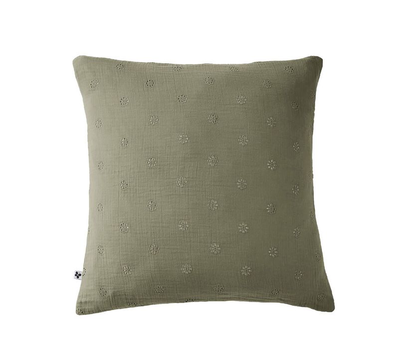 Taie D'oreiller 60x60cm Gaze De Coton Romarin à Fleurs Ajourées - Ourea Motif