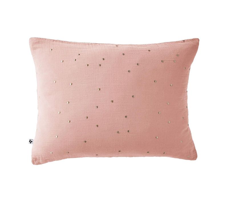 Taie D'oreiller 50x70cm Gaze De Coton Rose Pêche à Pois Dorés - Ourea Motif