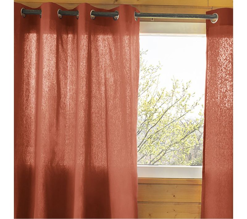 Rideau 140x260cm Coton Coloris Terracotta ?illets Inox - Sophie