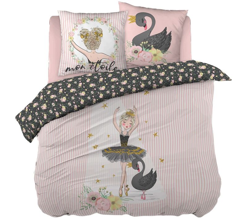 Parure De Lit Coton Motif Danseuse Housse De Couette 200x200cm + 2 Taies D'oreiller - Ballet