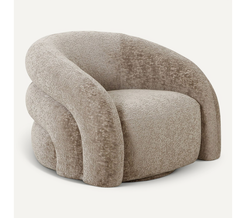 Fauteuil Tissu Velours Texturé Beige Pivotant - Bubble