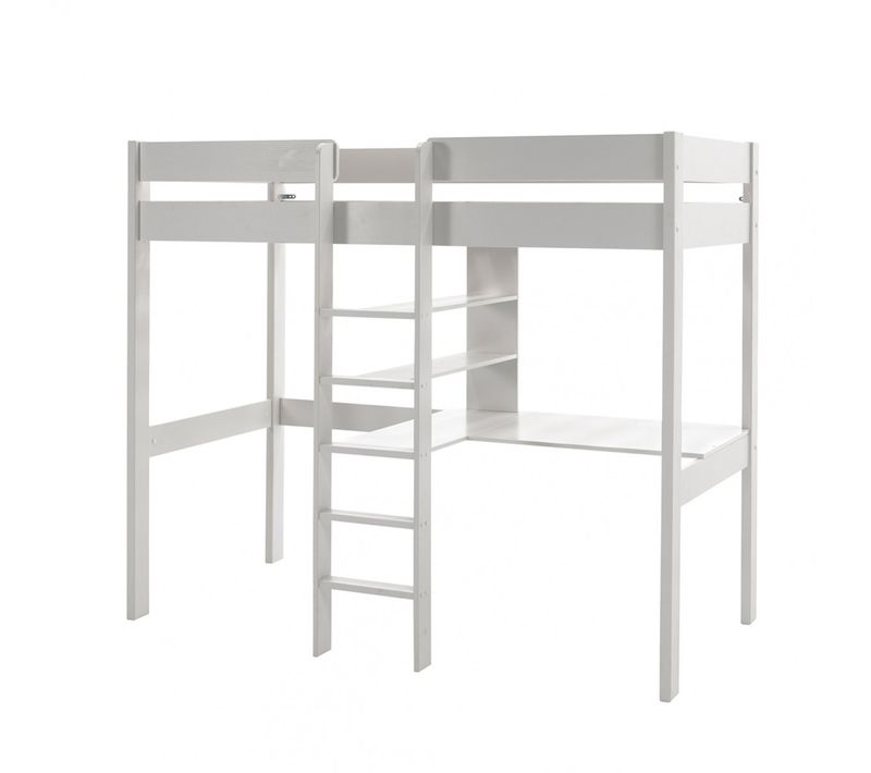 Lit Mezzanine Blanc 90x200cm Échelle Centrale Avec Bureau - Sleepy