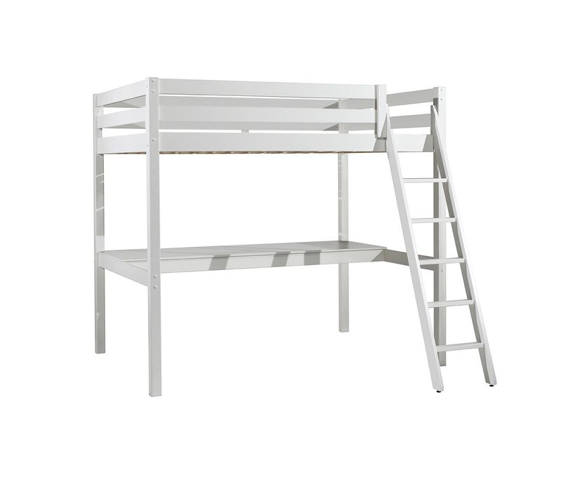 Lit Mezzanine Blanc 140x200cm Avec Bureau 205 Cm - Sleepy