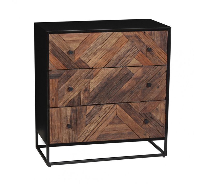 Meuble D'entrée 3 Tiroirs En Métal Noir Et Bois Recyclé - Jordan