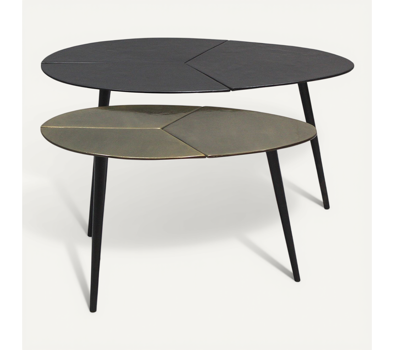 Bradley - Lot De 2 Tables Acier Finition Doré Antique Et Noire