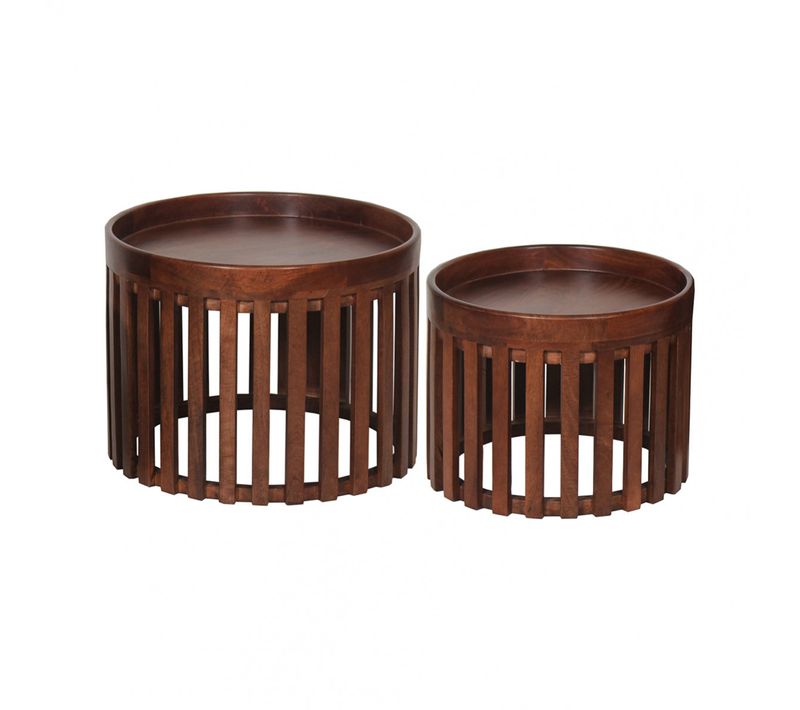 Lot De 2 Tables En Manguier Massif Vernis Teinté Noyer - Harper