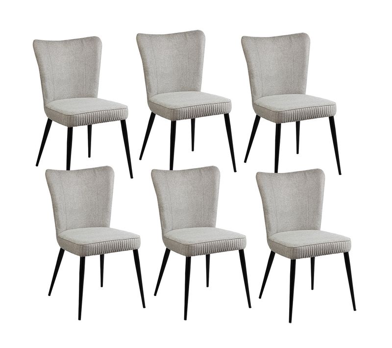Lot De 6 Chaises Tissu Gris Clair Chiné Pieds Métal Noir Mat - Maurine