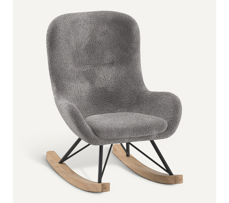 Mouty - Chaise à Bascule Enfant En Tissu Bouclette Gris Pieds Bois Et Métal