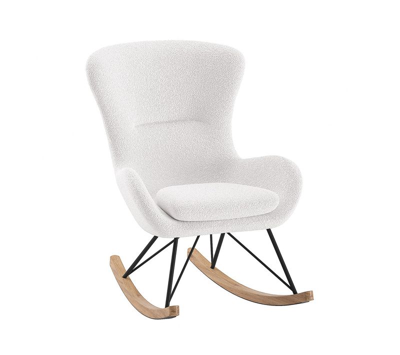 Chaise à Bascule En Tissu Bouclette Blanc Pieds Bois Et Métal - Mouty