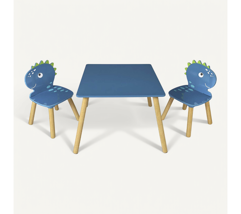 Hippolyte - Ensemble Table Et Chaises Pour Enfants Décor Dinosaure Bleu