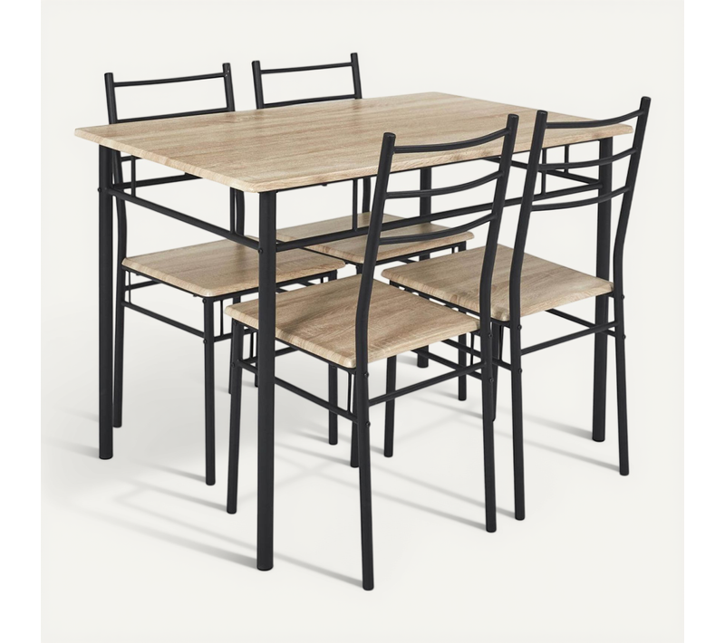 Faustin - Ensemble Repas 4 Personnes Table Et Chaises En Mdf Et Pieds Métal Noir