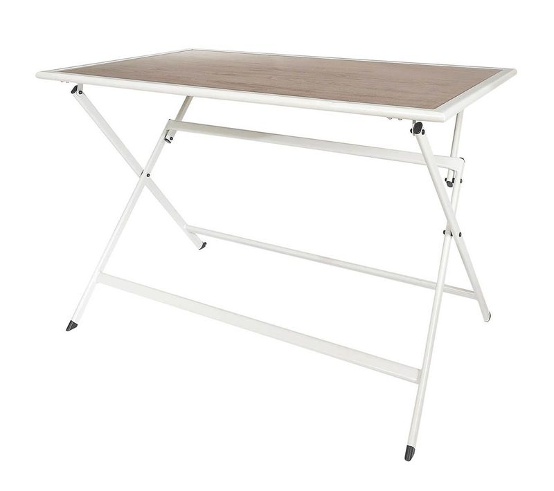 Table Pliante De Jardin Rectangle En Métal Et Verre Décor Imitation Bois - Hanae