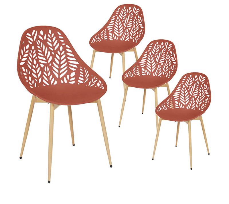 Lot De 4 Chaises De Jardin Coque Plastique Ajourée Terracotta Pieds Métal - Saya