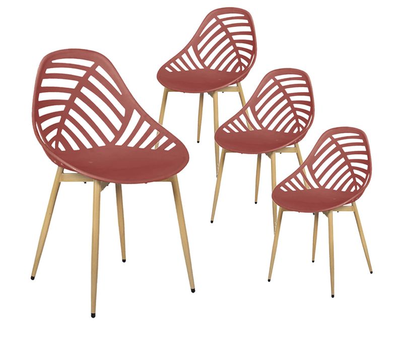 Lot De 4 Chaises De Jardin Coque Plastique Ajourée Terracotta Pieds Métal - Saori