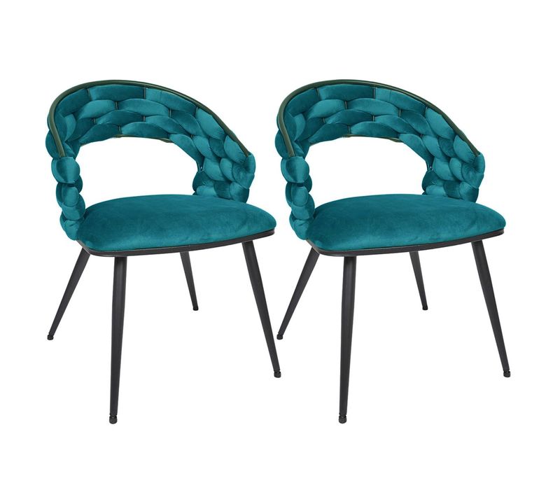 Lot De 2 Chaises En Velours Bleu Canard Pieds Métal Noir - Oscar