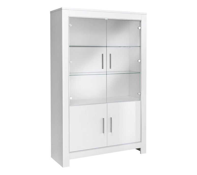 Vitrine 4 Portes Laquée Blanc Brillant Avec Eclairage LED - Denae