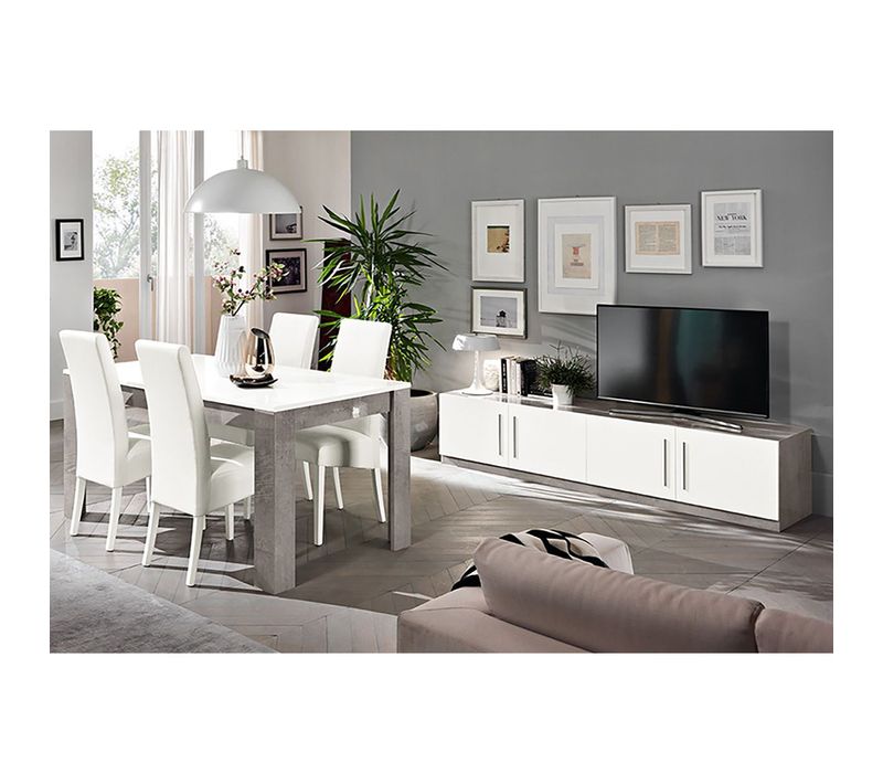 Clark - Ensemble Salon Séjour Blanc Et Marbre Meuble TV + Table 160cm