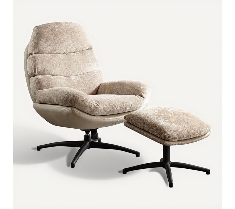 Vigo - Fauteuil Pivotant  Avec Repose Pieds Bi-matière Beige