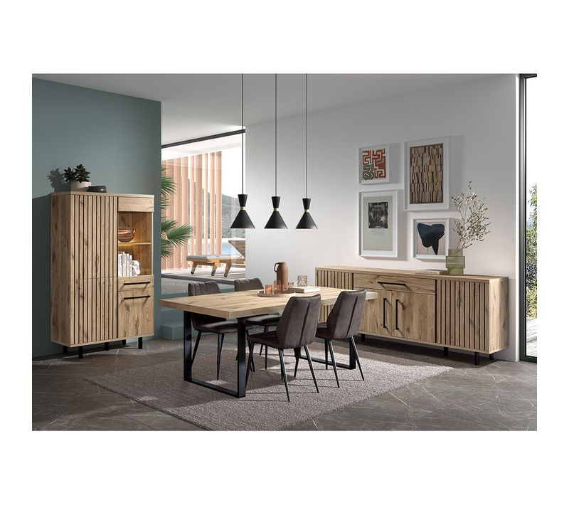 Romy - Séjour Complet Avec Table 170cm Aspect Bois Finition Canyon Oak - Romy