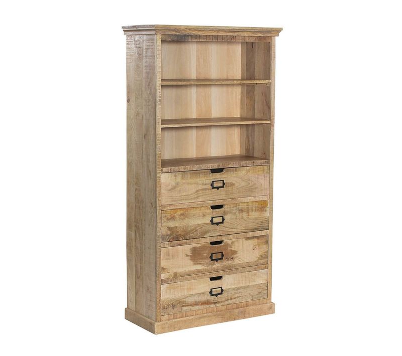 Bibliothèque En Manguier 4 Tiroirs Et 2 Etagères - Valmon