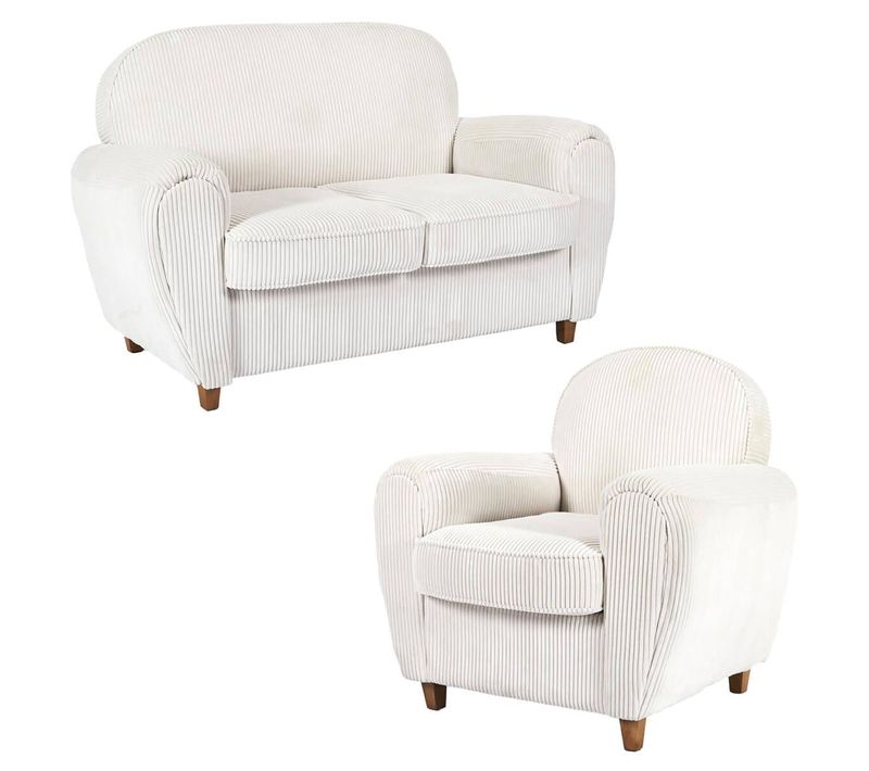 Ensemble Fauteuil Et Canapé Club 2 Places Tissu Velours Côtelé Beige - Gandy