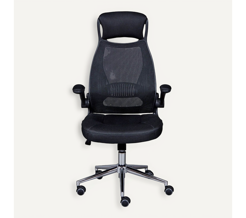 Waltus - Fauteuil De Bureau Tissu Mesh Noir Et Appui-tête Pieds Chromés