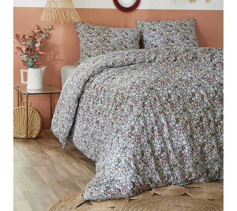 Parure De Lit Imprimé Fleurs Housse De Couette 200x200cm + 2 Taies D'oreiller - Megan