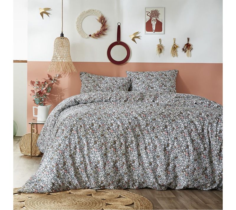 Parure De Lit Imprimé Fleurs Housse De Couette 240x220cm + 2 Taies D'oreiller - Megan