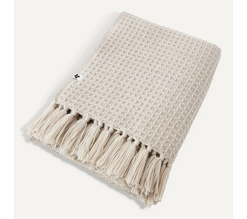 Karl - Couvre-lit à Franges 100% Recyclé Tissage Nid D'abeilles 240x260cm Pampa