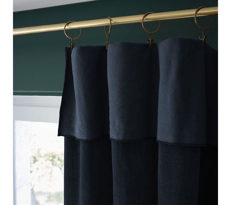 Rideau Ajustable 140x270cm Velours De Coton Bleu Nuit + 8 Anneaux Pince - Harris