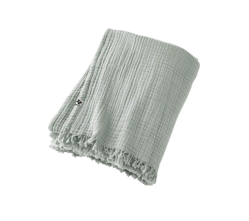 Plaid à Franges 130x160cm 4 Epaisseurs Gaze De Coton Eucalyptus - Ourea