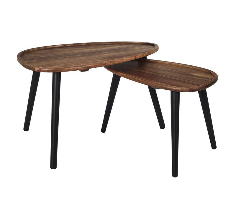 Lot De 2 Tables Basses Ovales Gigogne En Acacia Teinté Noyer - Astrid