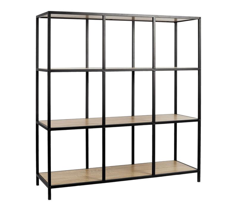 Etagère 9 Cases En Métal Noir Et Plateaux Mdf Aspect Bois - Elias