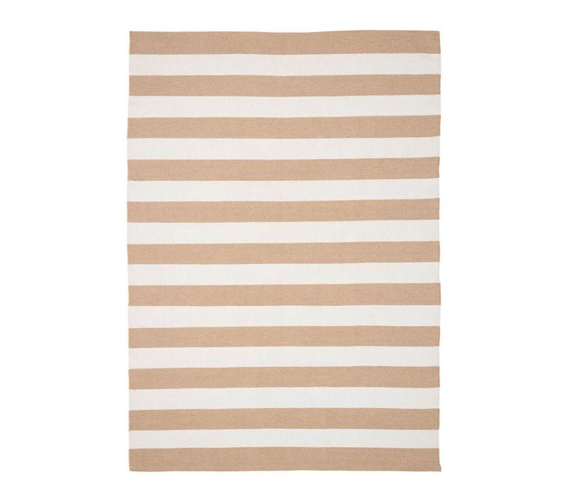 Tapis 140x200cm Pet Recyclé Rayé Beige Et Blanc - Rudy