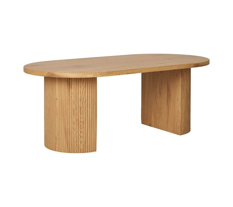 Table Basse Ovale Pieds Relief Mdf Effet Bois Naturel - Ankara