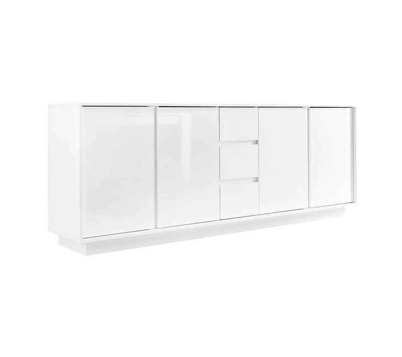 Buffet 4 Portes 3 Tiroirs Finition Blanc Laqué Brillant Weiss - Lysiane