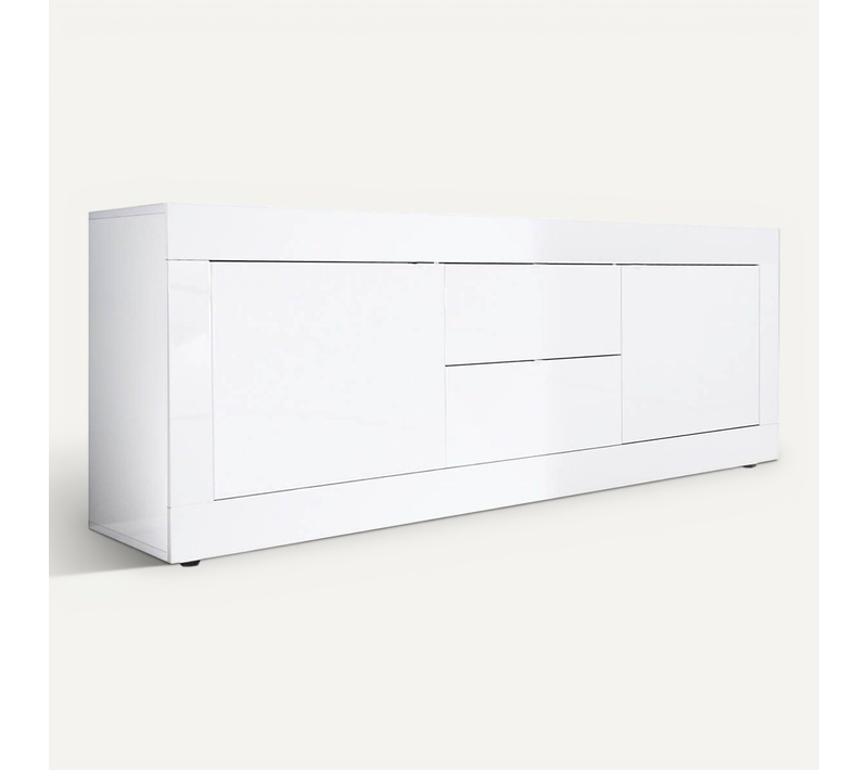 Meuble TV 2 Portes 2 Tiroirs Finition Blanc Laqué Weiss - Otello