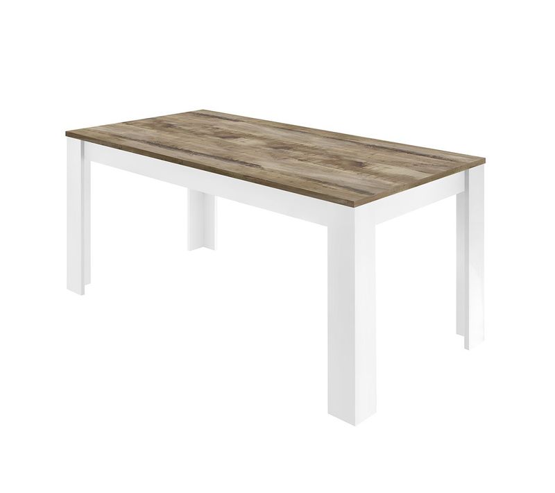 Table Repas 180cm Blanc Laqué Brillant Plateau Aspect Bois Antik - Antik