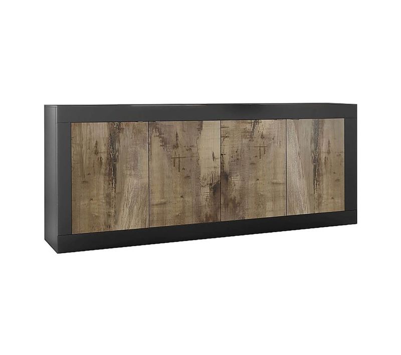 Buffet 4 Portes Finition Noir Mat Et Aspect Bois Antik - Otello
