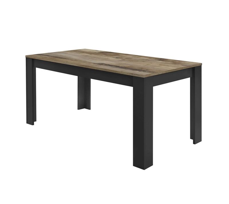 Table Repas 180cm Noir Mat Plateau Aspect Bois Antik - Otello